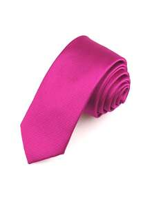 1 pieza Corbata de unicolor para hombre, corbata formal de negocios con rayas diagonales, accesorio, festivo - Rosa Fucsia - Ver 3