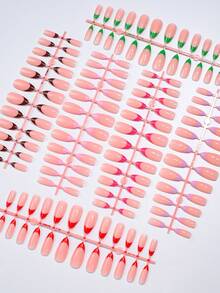 144 pièces 6 couleurs Faux ongles à pointe française de taille moyenne en amande brillante avec design français. Ongles acryliques à couverture complète pour femmes, pour manucure de salon - Multicolore - Voir 8