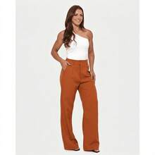 Simple, Elegant, Casual Polyester Pants With Zipper, Pocket, And Button Closure For Everyday Wear. - Camel - Ver 2