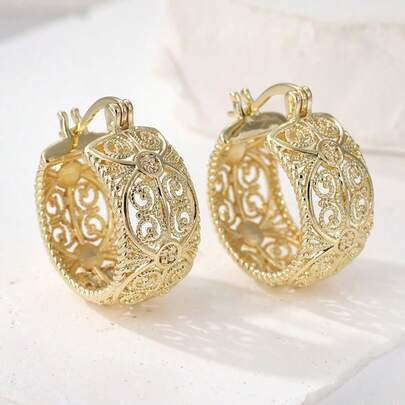 复古时尚艺术几何镂空圆环耳环，精致礼物，适合日常和派对佩戴，送给妈妈的完美礼物