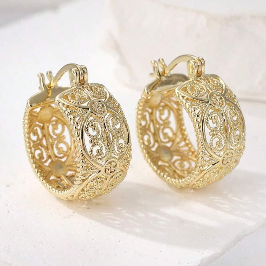 Vintage modische künstlerische geometrische Cut Out Kreis-Ohrringe, exquisites Geschenk, geeignet für den täglichen und Partytragen, perfektes Geschenk für Mama - Gold - Übersicht 1