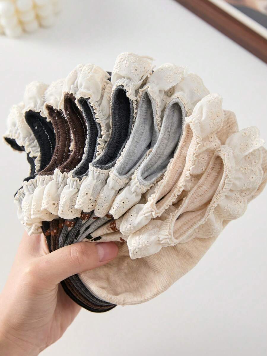 5 đôi tất nữ dễ thương ren xếp nếp in hình nấm, tất ngắn mềm mại, thoáng khí, thời trang, thích hợp cho kỳ nghỉ, thường ngày, mặc trong nhà và ngoài trời, màu ngẫu nhiên. - Nhiều màu - Xem 1