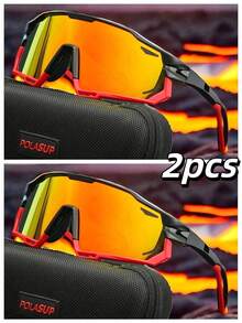 1pc POLASUP Polarized Cycling Glasses, Summer Oversized Sci-Fi Geometric Hollow Frame Cycling Glasses For Outdoor Cycling, Hiking (Gift Set Includes EVA Case, Cleaning Cloth, Glasses Strap) - Multicolor - View 22