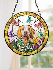 Custom Pet Portrait Stained Glass Suncatcher, Stained Dog Memorial Gift, Window Hangings Sympathy Gift For Dog Passing, Rainbow Bridge Memory Keepsake - White - View 9
