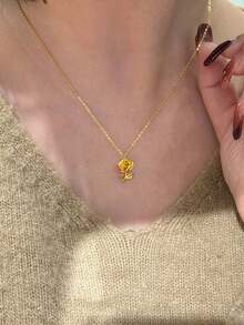 1 Mặt dây chuyền hoa hồng 3D mạ vàng, dây chuyền charm hoa hồng lãng mạn tinh tế dành cho nữ, trang sức đeo hàng ngày, công sở, dự tiệc hoặc ngày Valentine. - Vàng - Xem 5
