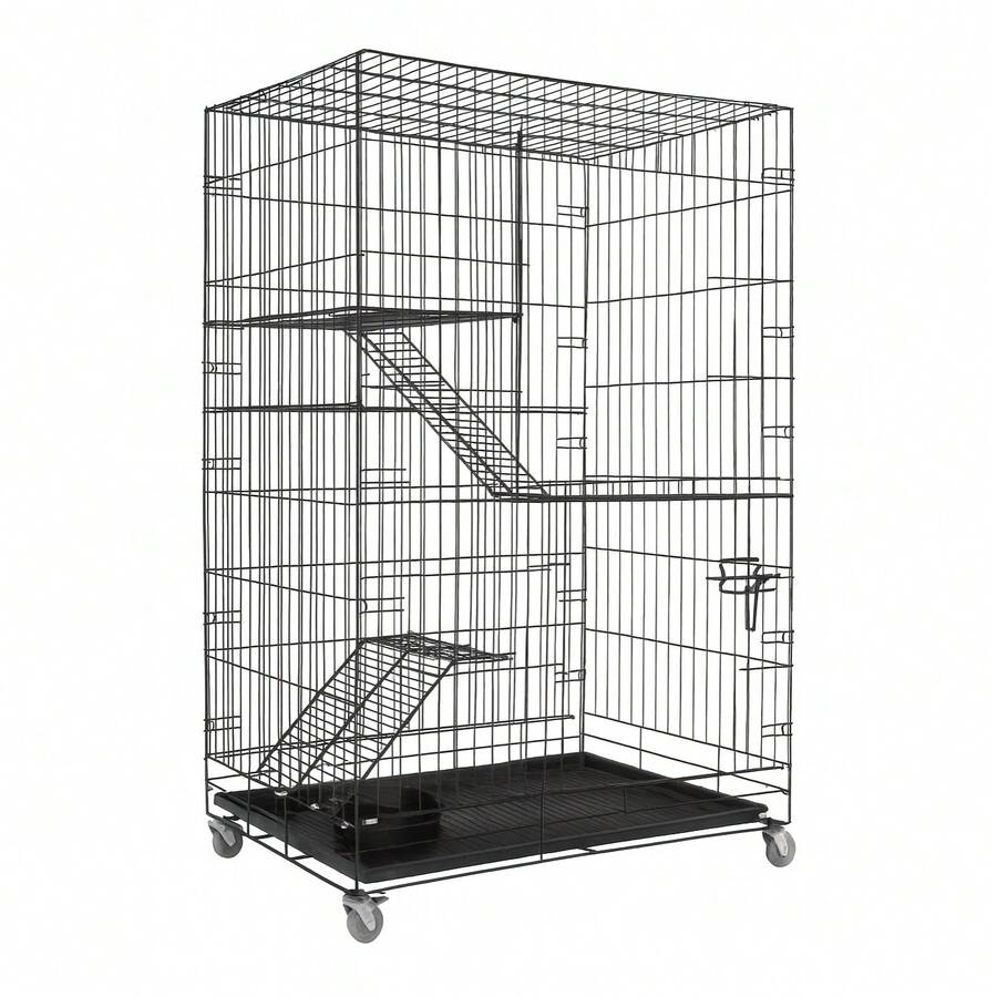 Cat Cages, Cat Villas, Large Space, Double-Layer Or Triple-Layer Cat Houses, Foldable Pet Cat Cages, Cat Shelters - Black - View 1