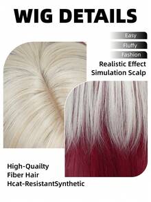 26英寸铂金色至红色至黑色渐变直发假发，女士款 - 耐热合成纤维，可调节帽套，无胶帽套 | 潮流Y2K风格，蓬松丰盈 | 角色扮演/派对/万圣节 - 彩色 - 查看 7