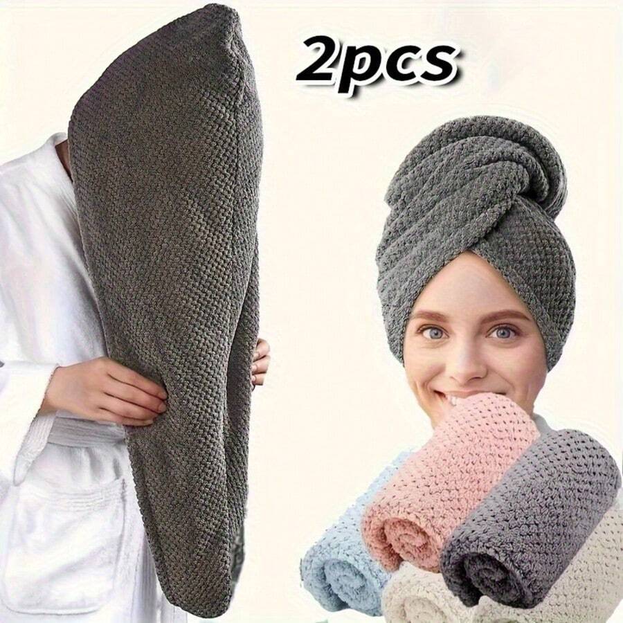 Microfiber Hair Towel Extra Large Wrap Quick Dry Hair Towel Wrap With Elastic Band , Ultra Absorbent Soft Hair Towel Wrap Turban - Blue - View 1