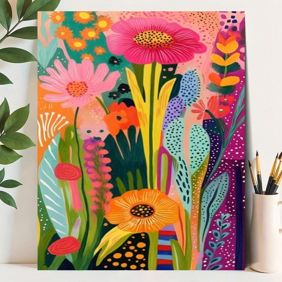 [Plano 2D sin marco][Uso artístico profesional] Kit de pintura al óleo digital DIY para principiantes, 1 juego, Pintura decorativa floral colorida transfronteriza, 40x50 cm/15.7x20 pulgadas, Arte de relleno acrílico pintado a mano, Adecuado para decoración de Acción de Gracias, Halloween, temporada - Sin marco - Ver 1