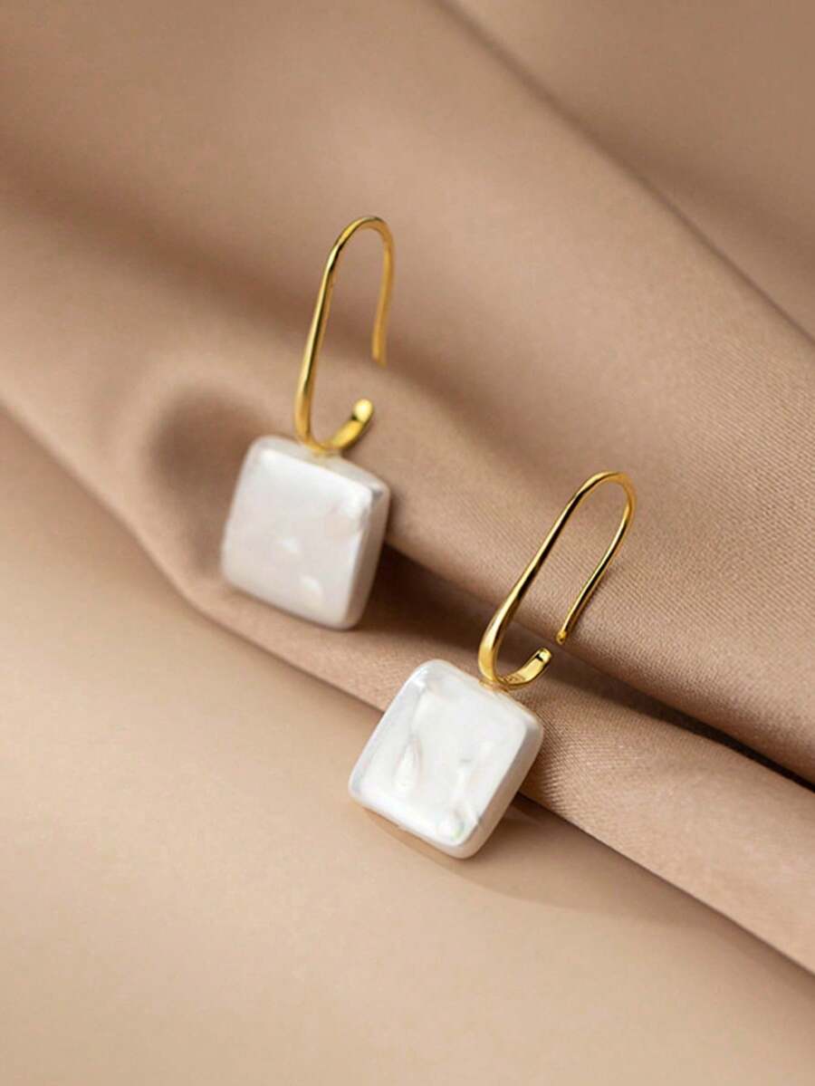 1 Đôi bông tai acrylic hình vuông hình học bằng bạc S925 thanh lịch, món quà trang sức tối giản trang nhã, phù hợp để đeo hàng ngày. - #1 - Xem 1