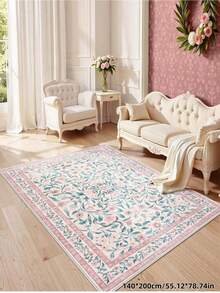 1pc Bohemian Modern Paris Garden Floral Carpet, Suitable For Living Room, Non-Slip Rust Red Printed Vintage Farmhouse Rug, Suitable For Bedroom, Dining Room, Dorm, Office, Home Decor - Coral Pink - View 7
