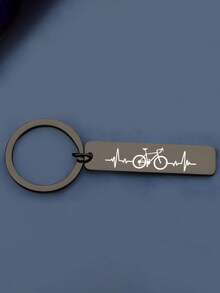 Cycling Themed Keychain With Bicycle + ECG Pattern, Minimalist And Style, Exclusive Gift For Cycling Enthusiasts, Personalized Accessory With Engraved Slogan, Suitable As A Small Gift For Cycling Lovers And Outdoor Enthusiasts - Multicolor - View 6