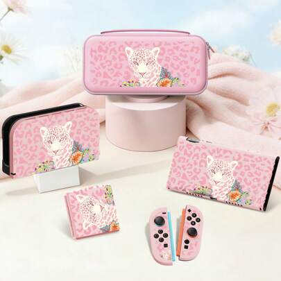 Pink Leopard Print Protective Case, Compatible With New Switch 2 (2025), Switch NS/Switch OLED/Lite, Accessories For Switch 2 Console, Full Set Package, Storage Pouch With Card Slots, Switch Protective Cover, Romantic Gift For Switch Players, Gift For Kids / Gift For Family