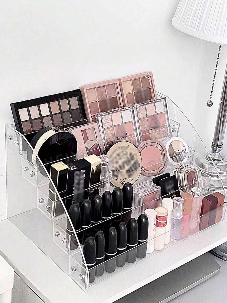 Large Capacity Makeup Storage Box, Transparent Cosmetic Display Rack, Can Store Lipstick, Eyeshadow Palette, Blush, Foundation, Perfume, Skincare Products, Dust-Proof Vanity Organizer, Suitable For Bathroom, Vanity, Tabletop, Bedroom, Sturdy Vanity Storage Box, Applicable For Home, Salon, Retail Display, Earring & Ring Storage Box, Nail Art Accessories Storage Box - Clear - View 1