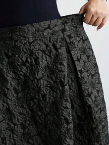 大码优雅提花半身裙，A字及膝裙，适合工作通勤，百搭实用，高弹力松紧腰带，黑色春季款 - 黑色 - 查看 6