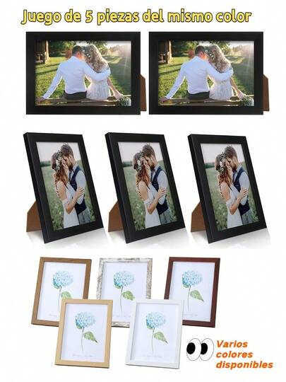 Un juego de 5 marcos de fotos decorativos , adecuados para exhibir en la pared y sobre la mesa, hechos de materiales duraderos como plexiglás y madera, se pueden exhibir vertical u horizontalmente, adecuados para fotos(8.9 por 12.7 centímetros), carteles e impresiones artísticas, regalo ideal para amigos, familiares, Navidad, San Valentín, graduación, cumpleaños y aniversarios.