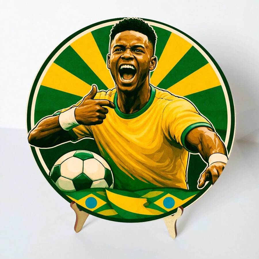 Round MDF Decorative Plaque 20cm Brazil World Cup + Stand - copa09 - Ver 1