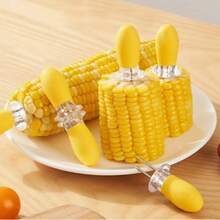 2/4/6 pezzi Spiedini per mais in acciaio inossidabile durevoli | Design bicolore (giallo) | Utensili da cucina, adatti per grigliare, friggere e cuocere al forno - Utensili da cucina, accessori per barbecue, design bicolore, materiale facile da pulire - Multicolore - Visualizzare 4