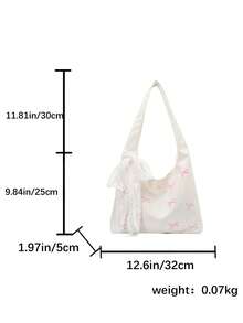 Túi đeo vai bằng nylon màu trơn đa năng mới, khăn choàng ren, trang trí nơ, kiểu dáng tối giản thường ngày. - trắng - Xem 3