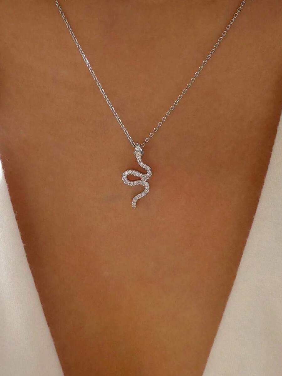 Vòng cổ quyến rũ rắn Rhinestone - Bạc - Xem 1
