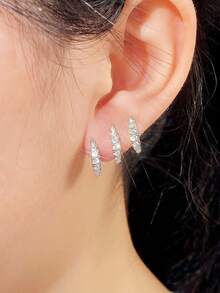 1 Pair Kids Cubic Zirconia Stud Earrings, Suitable For Girls Daily Wear Gift - Silver - View 6