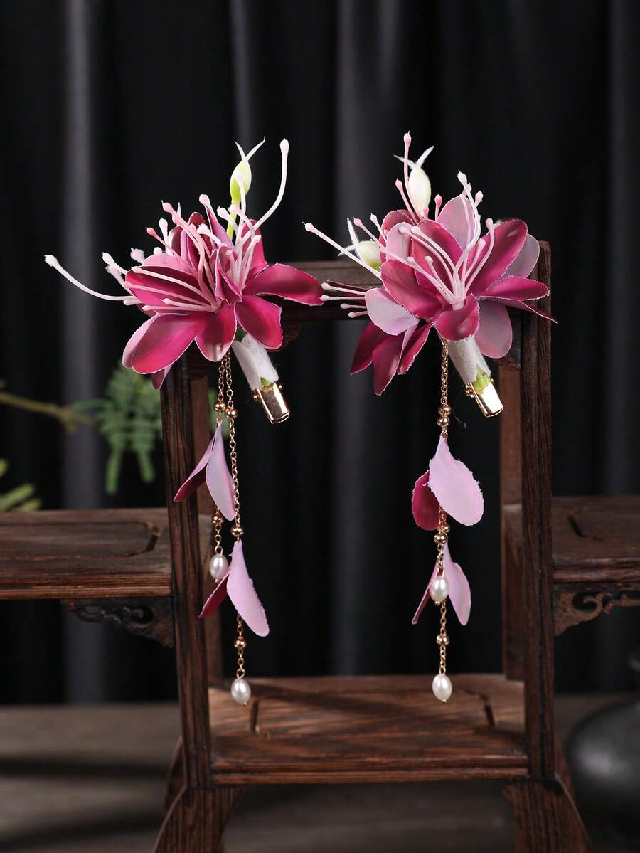 1 chiếc kẹp tóc thanh lịch hình cánh hoa và lông vũ - 9875 Màu tím đậm - Xem 1