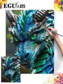 一幅精美的油画艺术品，描绘了一条威风凛凛、充满灵性的绿色巨龙，适合客厅和卧室墙面装饰，可用作壁画、海报、生日礼物、节日礼物和毕业礼物。 - 40*50厘米 - 查看 5