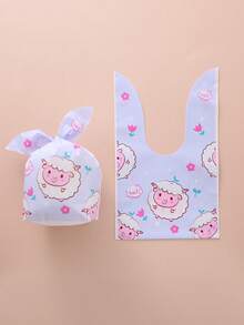35pcs/Set Eid Al-Adha Cute Sheep & Rabbit Ear Candy Bags, Light Purple Cartoon Style, Suitable For Cookies, Pastries And Party Favors Packaging - View 1