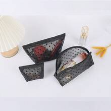 5个心形网眼化妆包，通体心形印花网眼化妆袋，拉链封口洗漱收纳袋，便携式网眼储物袋，适合居家、办公、旅行（黑色），圣诞节假日礼物，波西米亚风格 - 彩色 - 查看 10