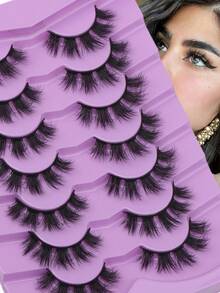7 Pairs False Eyelashes 3D Mink Lashes Dramatic Volume Fluffy Wispy Handmade Reusable - Black - View 5