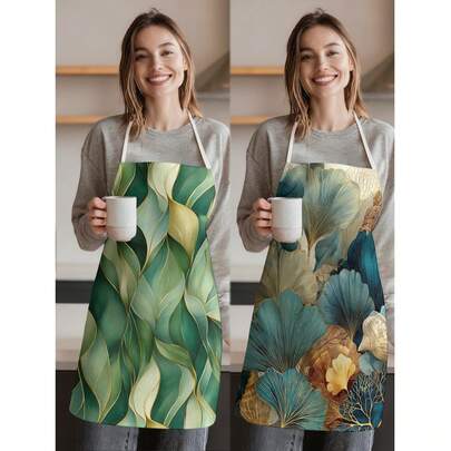 1 chiếc tạp dề bằng polyester họa tiết lá bạch quả, thích hợp cho việc nấu nướng, làm bánh và làm vườn - có thể dùng làm trang phục trong nhà bếp và phòng ăn.