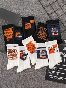 1/5/10双装时尚涂鸦风格中筒袜，男女通用个性化袜子，适合日常穿着 - 彩色 - 查看 4