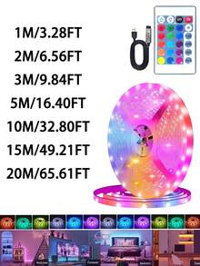 3ft-100ft Bedroom LED Lights With 24-Key Remote Control, Adjustable Color & Brightness, Cuttable Length, Easy Installation, Suitable For Home Decor, Bedroom Ambiance Lighting, Fun Lights, Holiday Party Atmosphere - White - View 12