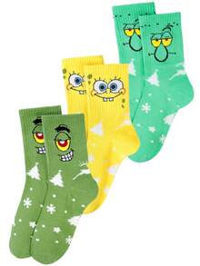 SpongeBob SquarePants Bộ 1/3/5 đôi tất giữ ấm chân chủ đề Giáng sinh - Tất giữ ấm chân hình nhân vật hoạt hình, unisex, họa tiết bông tuyết và cây thông Noel. Quà tặng tất giữ ấm chân mùa lễ hội. - Nhiều màu - Xem 12