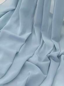 1件装女士纯色仿珍珠雪纺柔软头巾，适合日常佩戴，秋冬季发带，阿巴雅长袍配饰，面罩 - 藍色 - 查看 3