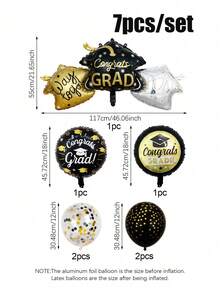 7pcs 2026 Graduation Decoration Balloon Set, Includes Graduation Combo Cap, Multicolor Confetti Latex Balloons And Congratulations Foil Balloons, Suitable For University, College, High School Graduation Ceremony And Party Decorations - Multicolor - View 9