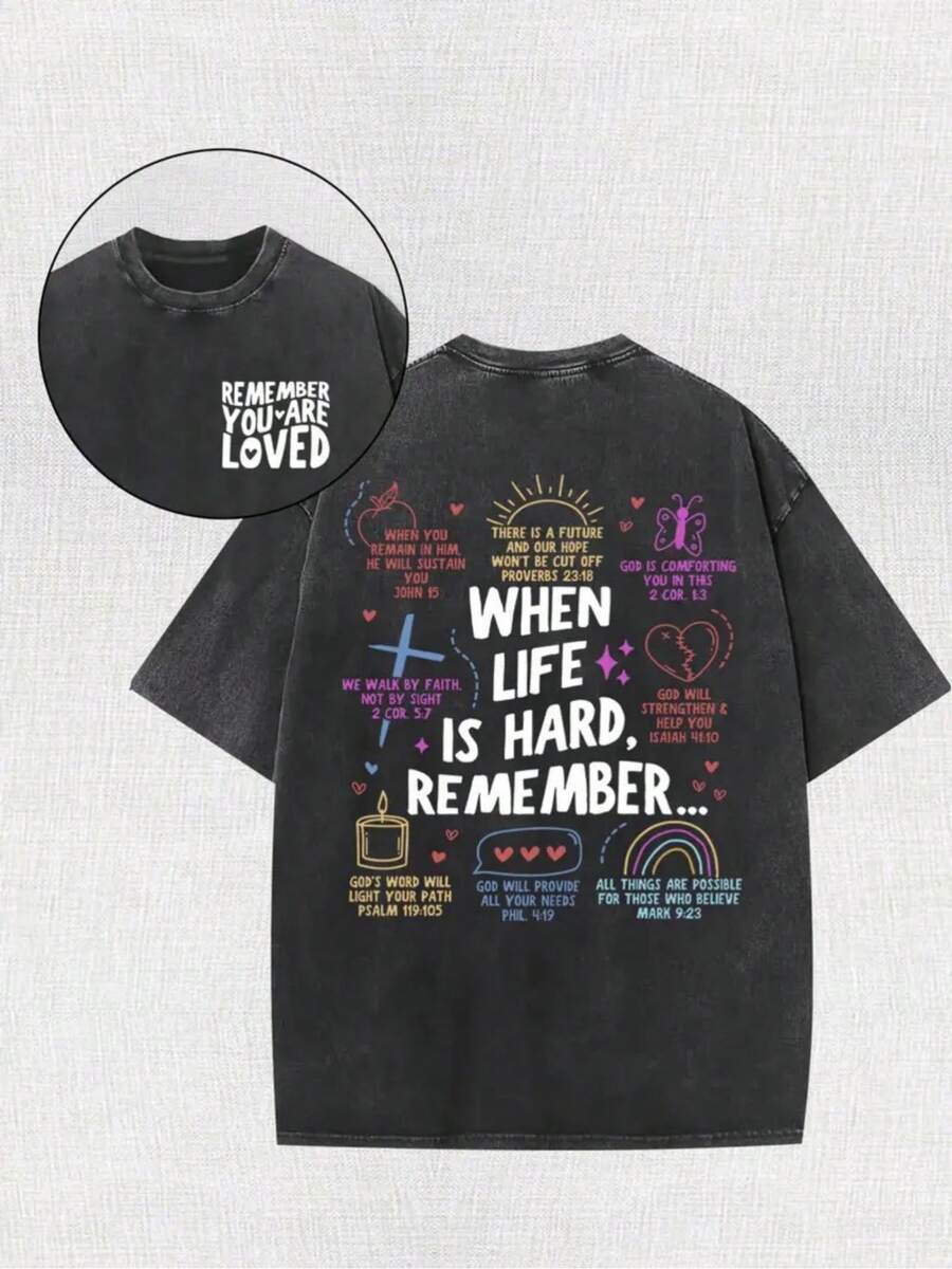 1PC Men's Vintage Washed Black T-Shirt With Double-Sided Motivational Print - 250g Heavyweight Oversized Relaxed Fit, Short Sleeve Crew Neck, Durable Washed Cotton Tee Suitable For All Seasons, Holidays, Casual Wear & Gifts For Dad - Street Style Fashion Summer Tops Summer Clothes Shirts Summer Graphic Tees Women T Shirts Tropicoqueta Outfits Tropical Outfits For Women Going Out Tops Women Tropical Outfits For Women Going Out Tops T Shirts Women Summer Top Graphic Tees Women 4th Of July Outfit Women Fathers Day Gift Summer Tops Y2k 4th Of July Oversized T Shirt Streetwear Women - 黑色 - 查看 1