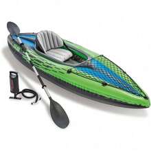 Kayak, Man Inflatable Canoe With Aluminum Oars And Hand Pump - Green/Blue - View 1