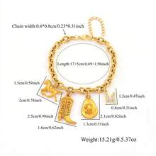 1 buah Gelang Rantai Stainless Steel Emas Klasik Bermotif Huruf, Sepatu Bot Koboi, dan Kuda untuk Wanita - Yellow Gold - View 2