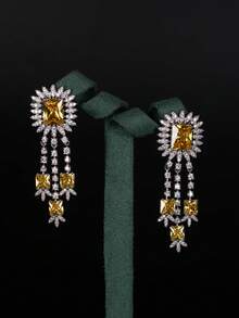 1 Set Luxury Elegant Cubic Zirconia Floral Cluster Jewelry Set, Suitable For Women's Wedding & Banquet Wear, Includes 1 Pair Earrings And 1 Necklace (Excluding Gift Box) - Yellow Gold - View 4