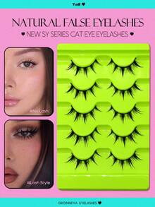 5对蓬松湿润感漫画假睫毛，浓密泰式动漫角色扮演假睫毛，尖刺造型，戏剧效果，上镜娃娃睫毛，自然妆效，适合派对佩戴 - 黑色 - 查看 5