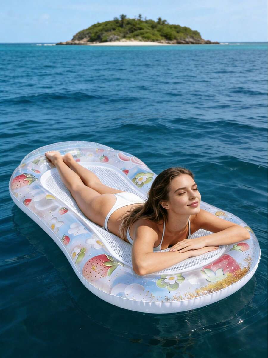 Inflatable Floating Hammock, Fruit Style With Sequins And Strawberry Elements, Suitable For Water Recreation, Beach, Party, Pool, Floating Device, PVC Material - A - View 1