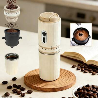 FollowBreak 1个可充电咖啡研磨机，便携式电动咖啡研磨机，粗细研磨可调，适用于意式浓缩咖啡、滴滤咖啡等，适合家庭、办公室、咖啡角、学校、露营、旅行等场合。