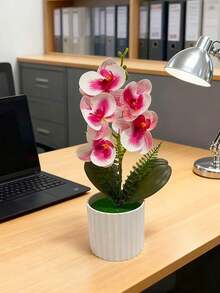 1件人造盆栽植物，逼真蘭花盆栽裝飾，適合居家、飯店和辦公桌裝飾，附塑膠花盆。居家裝飾，適合宿舍、辦公室、臥室、客廳、玄關裝飾，母親節禮物、派對禮物、畢業禮物 - 彩色 - 查看 8