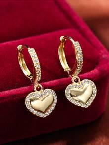 1 Pasang Anting Hoop Hati Bergaya Bahan Tembaga dengan Hiasan Zirkonia Mikro - W16387 - View 13