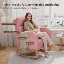 Huisuilinss Nursery Rocking Chair With/Without Footrest,Modern Glider Rocking Chair With Side Pockets And Pillow,Accent Armchair,Nursery Chair For Living Room Bedroom Nursing Room - Pink Lambswool Without Footrest - View 5