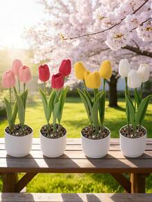 3 cành/1 chậu hoa tulip nhân tạo. Cây cảnh giả, hoa trang trí bàn làm việc, thích hợp trang trí trong nhà/ngoài trời, trang trí mùa xuân, sân vườn và hiên nhà, thích hợp cho tiệc tùng - đám cưới - cửa trước - ban công - tự trang trí, vật trang trí trung tâm bàn tiệc cưới, trang trí ngày lễ. - Nhiều màu - Xem 4