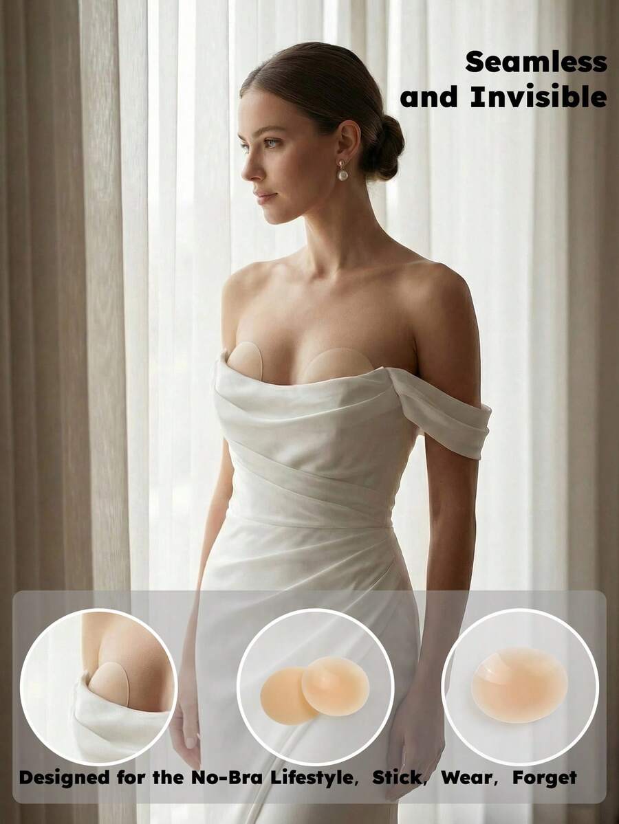 2个可重复使用的硅胶乳贴 - 隐形、无缝、花瓣形，适用于无肩带文胸 - 彩色 - 查看 1