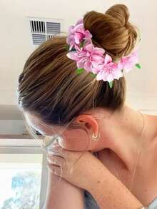 1 pièce Chouchou fleur de Hawaï simulée, élastique à cheveux, support de chignon/queue de cheval, accessoire capillaire pour plage et vacances d'été, décoration capillaire pour usage quotidien, cadeau de fête des mères pour femmes - Multicolore 1 - Voir 11