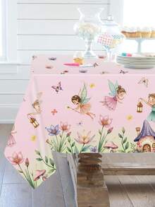 1pc Pink Fairy Theme Baby Shower Disposable Tablecloth With Floral Decor, Pink Princess Birthday Party Plastic Table Cover For Home Dining Table Decoration, Pink PE Table Skirt For Gender Reveal Party, Restaurant Kitchen Decor, Pink Baby Shower Party Background Plastic Tablecloth, Pink Fairy Theme Newborn Birthday Decoration, Baby Shower Party Supplies, Party Favors, Pink Fairy Party Decorations - Fairy - View 9